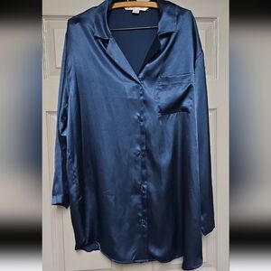 Victoria's Secret Satin Long Nightshirt Navy Blue Size Large